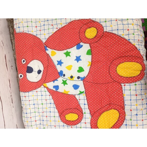 Vintage 80s Baby Dreams Quilted Baby Blanket With Rainbow & Teddy Bear Design - Picture 5 of 7